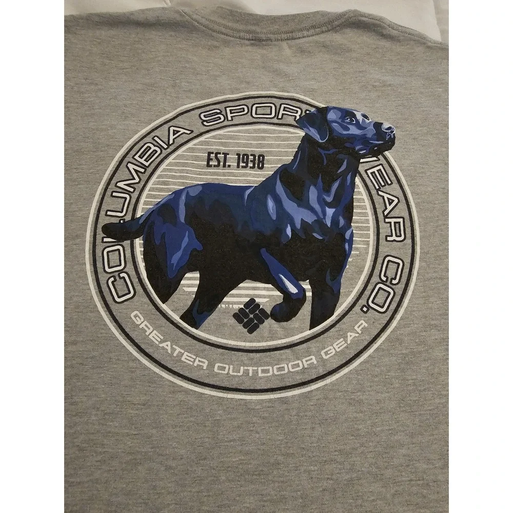 Columbia Mens Medium Gray Short Sleeve T-Shirt‎ Dog Graphic Outdoor